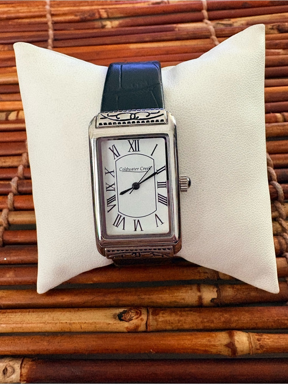 Coldwater Creek Silver Rectangular Watch with Black Strap Needs Battery